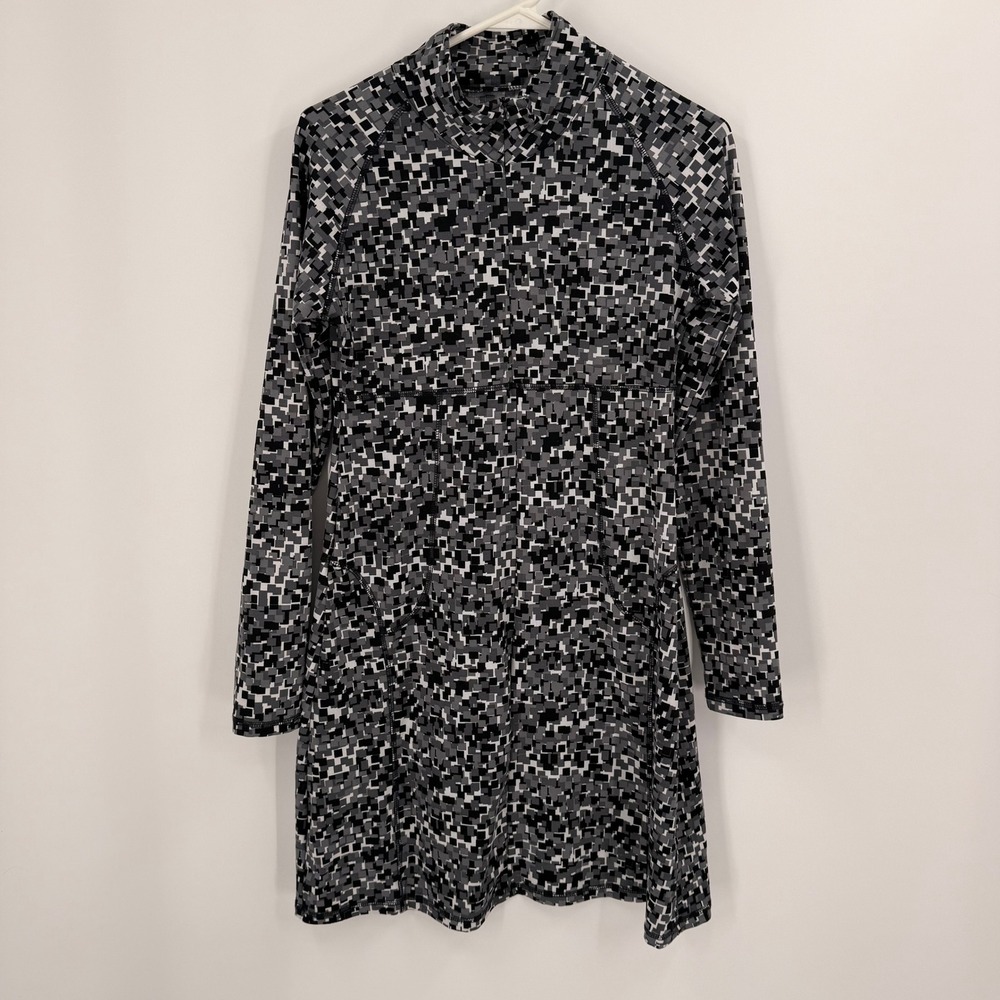 Soybu Dress M Medium Black Gray White Geometric Mock Neck Long Sleeve